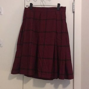 Maroon Plaid Midi Skirt